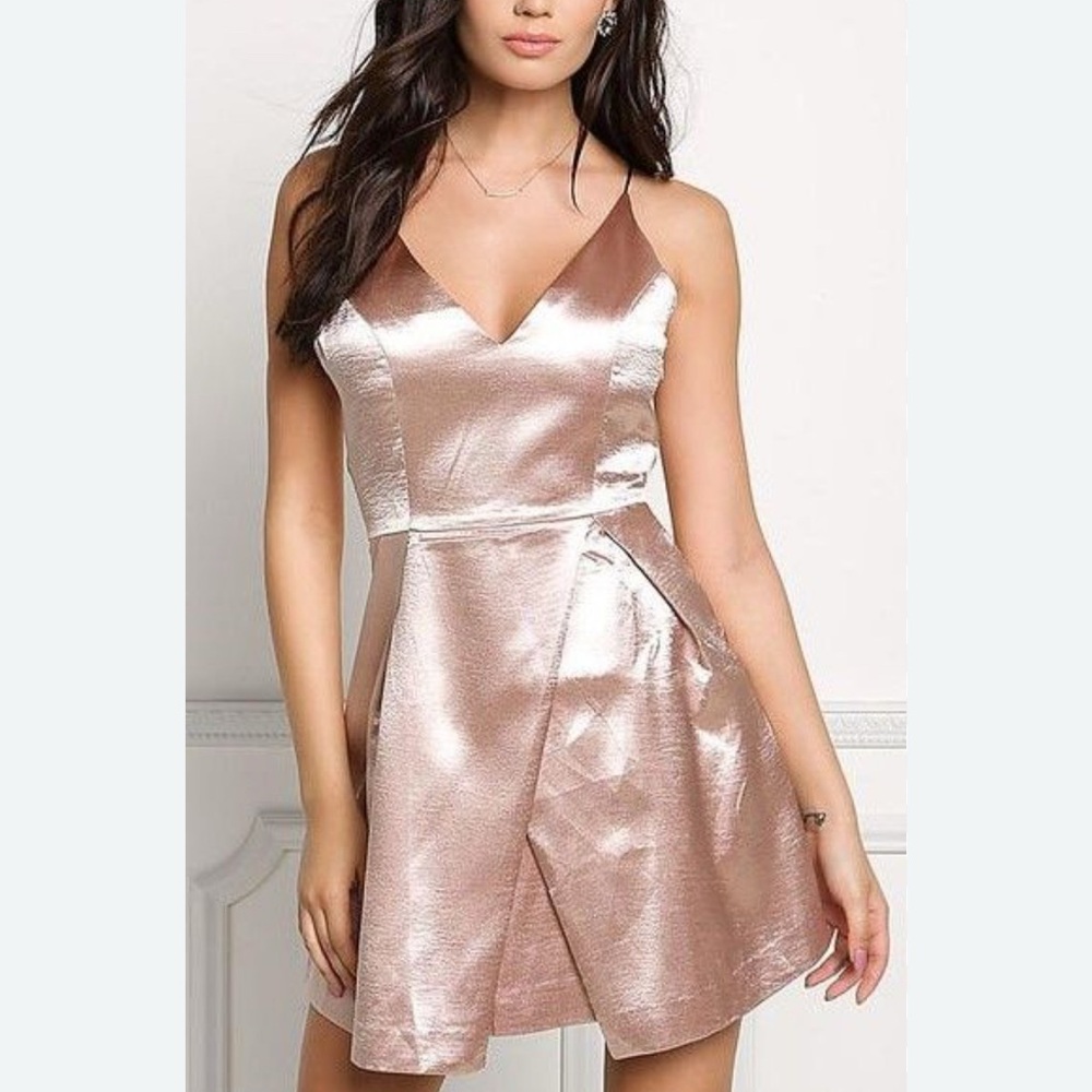 Pink and Gold Sleeveless V-Neck A-Line Mini Dress